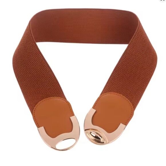 Wide Stretch Waist Belt – Brown with Gold Clasp | Size: S/M/L - Picture 3 of 3